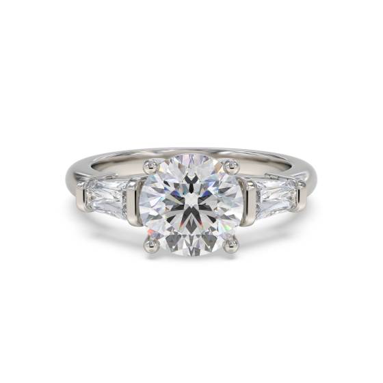 Stylish Round and Baguette Diamond Trilogy Ring