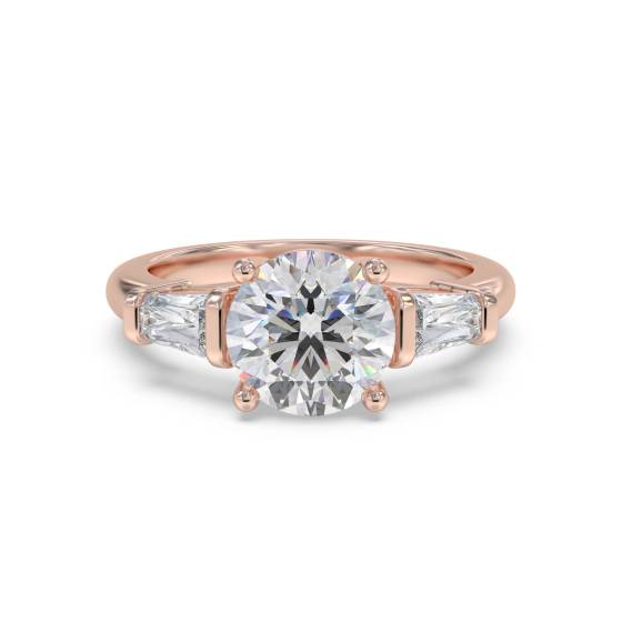 Stylish Round and Baguette Diamond Trilogy Ring