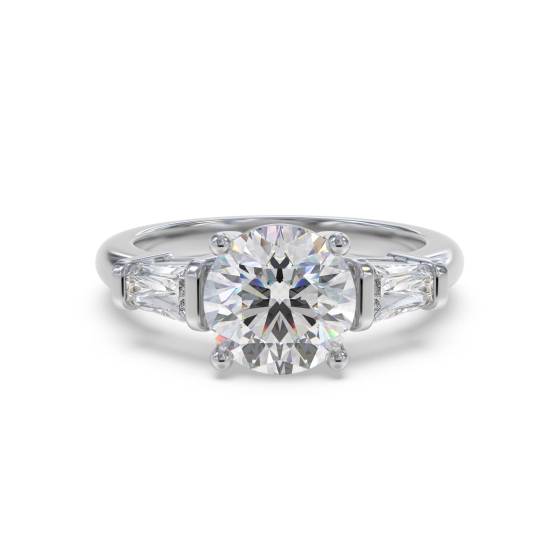 Stylish Round and Baguette Diamond Trilogy Ring