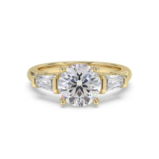 Stylish Round and Baguette Diamond Trilogy Ring