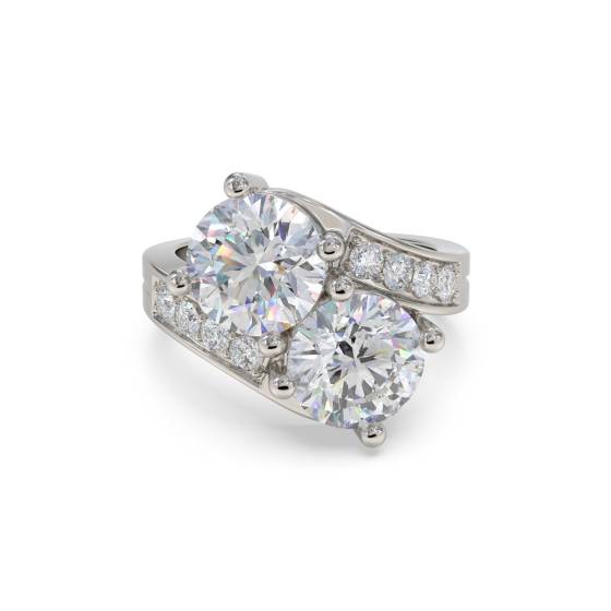 Two Stone Round Diamond Shoulder Set Ring