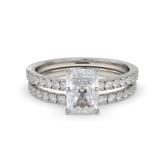 Radiant Diamond Shoulder Set Ring With Matching Band