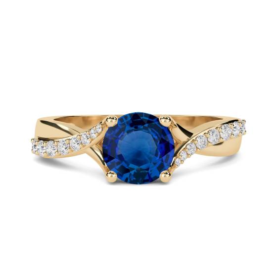 Round Blue Sapphire and Diamond Ring