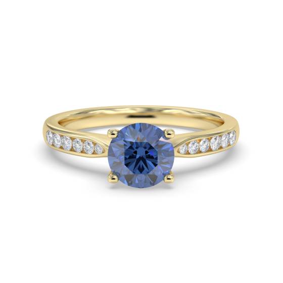 Round Blue Sapphire and Diamond Ring