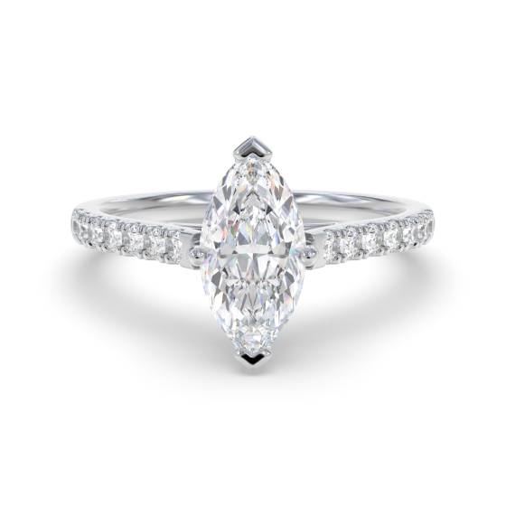 1.01ct VVS2/E Lab Grown Marquise Diamond Shoulder Set Ring in 18k White Gold