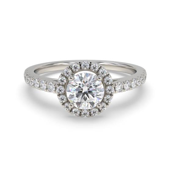 1.33ct VVS2/D Lab Grown Round Diamond Halo Shoulder Set Ring in Platinum