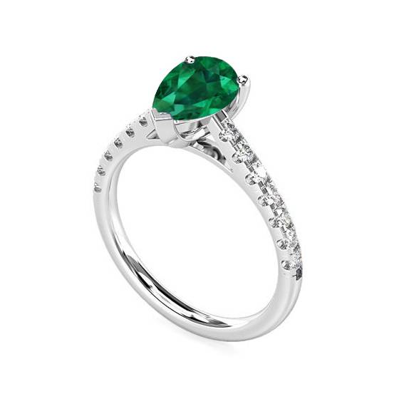 Fancy Emerald Green Pear Diamond Shoulder Set Ring