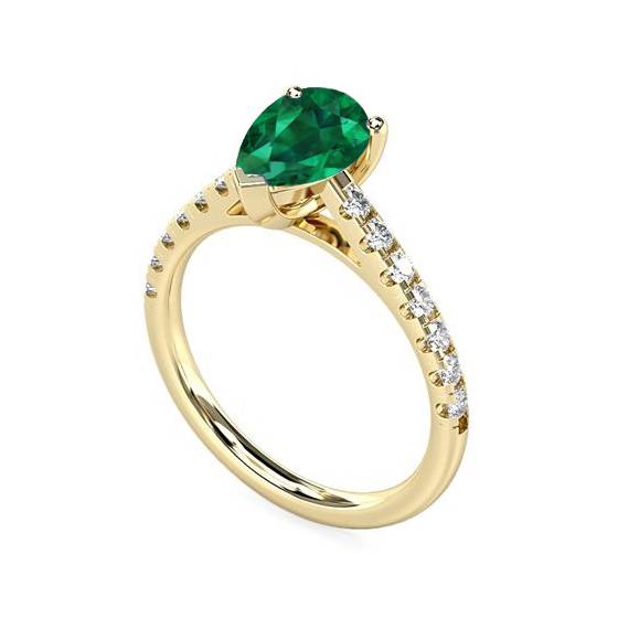 Fancy Emerald Green Pear Diamond Shoulder Set Ring