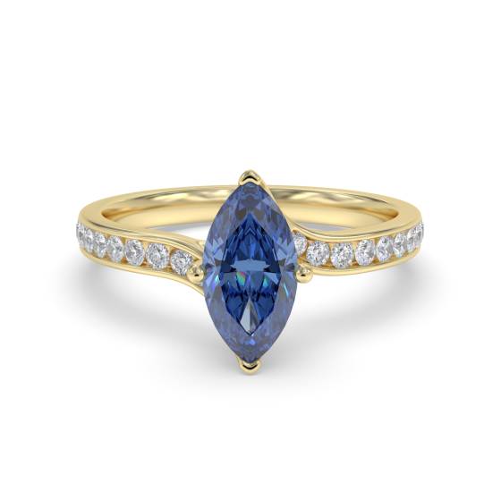 Fancy Blue Sapphire Marquise Diamond Shoulder Set Ring
