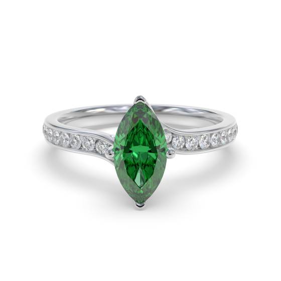 Fancy Emerald Green Marquise Diamond Shoulder Set Ring