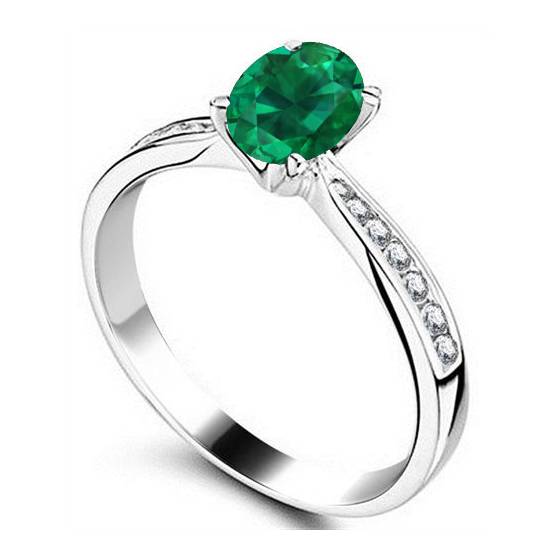 Fancy Emerald Green Oval Diamond Shoulder Set Ring