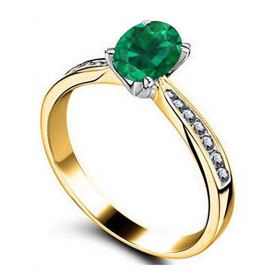Fancy Emerald Green Oval Diamond Shoulder Set Ring