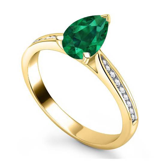 Fancy Emerald Green Pear Diamond Shoulder Set Ring