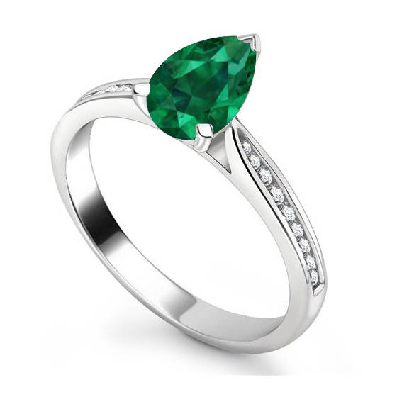 Fancy Emerald Green Pear Diamond Shoulder Set Ring