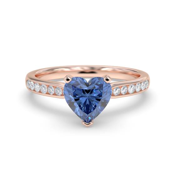 Fancy Blue Sapphire Heart Diamond Shoulder Set Ring