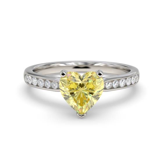 Fancy Yellow Heart Diamond Shoulder Set Ring