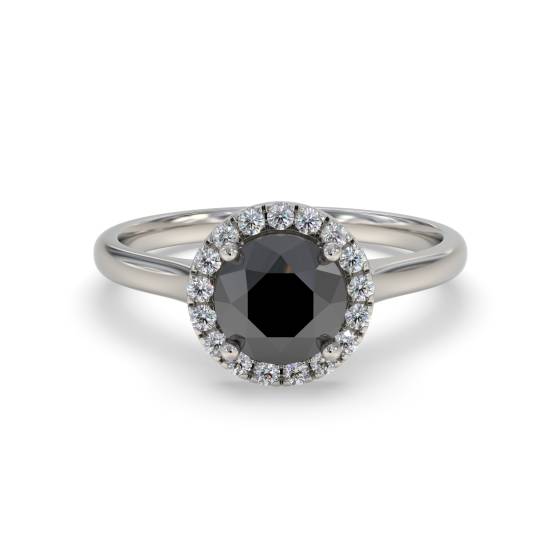 Round Black Diamond Single Halo Ring