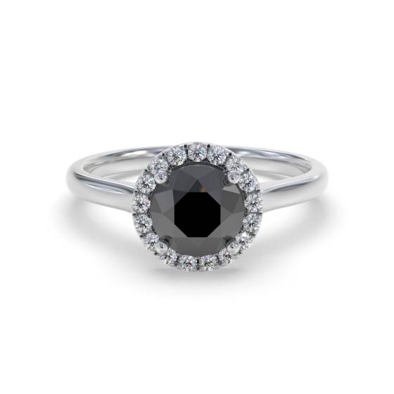 Round Black Diamond Single Halo Ring