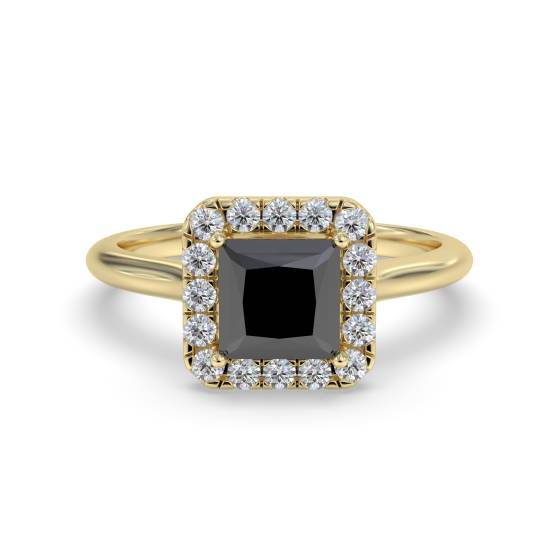 Princess Black Diamond Single Halo Shoulder Set Ring