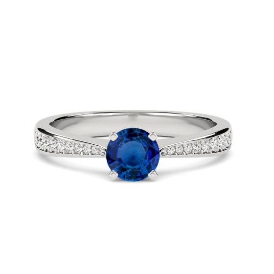 Round Blue Sapphire and Diamond Ring