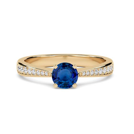 Round Blue Sapphire and Diamond Ring