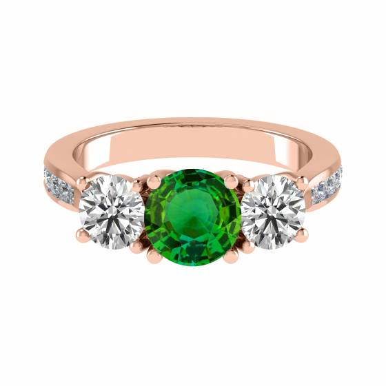 3 Stone Emerald Diamond Ring With Shoulder Diamonds