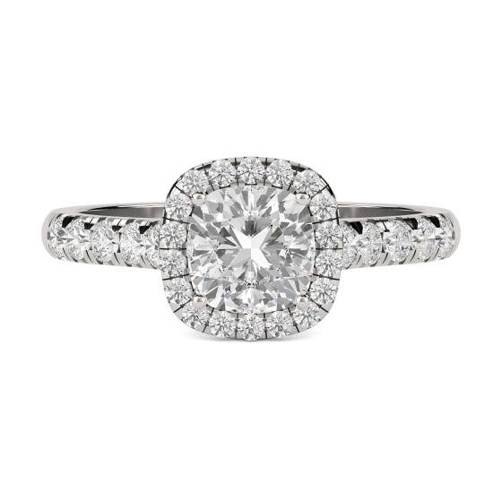 1.93ct VVS2/D Lab Grown Cushion Diamond Halo Shoulder Set Ring in Platinum