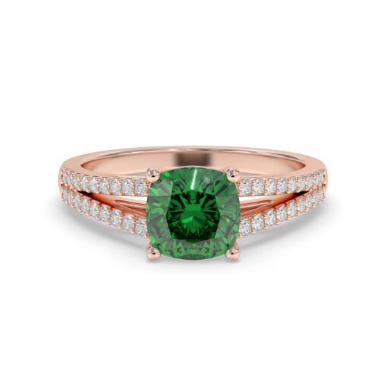 Fancy Emerald Green Cushion Diamond Shoulder Set Ring