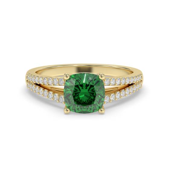 Fancy Emerald Green Cushion Diamond Shoulder Set Ring