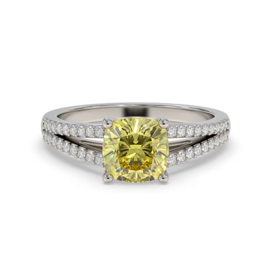 Fancy Yellow Cushion Diamond Halo Shoulder Set Ring