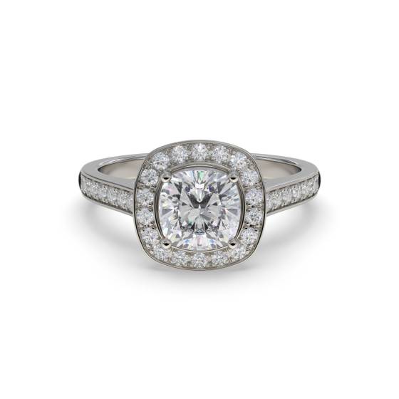 1.94ct VVS1/D Lab Grown Cushion Diamond Halo Shoulder Set Ring in Platinum