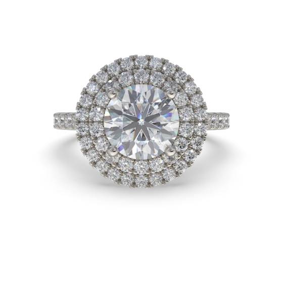 Double Halo Shoulder Set Round Diamond Ring