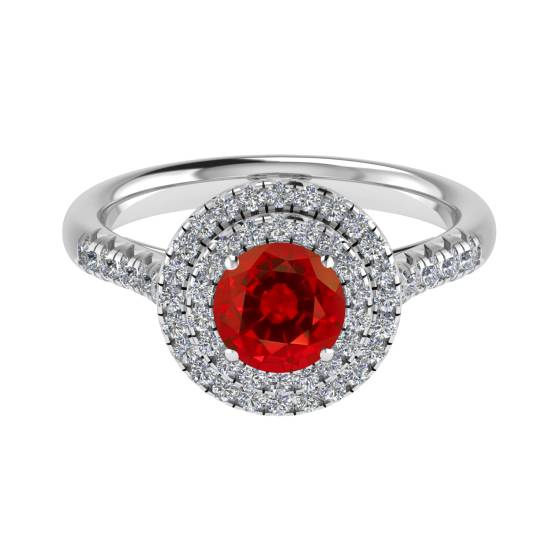 Round Ruby and Diamond Halo Ring