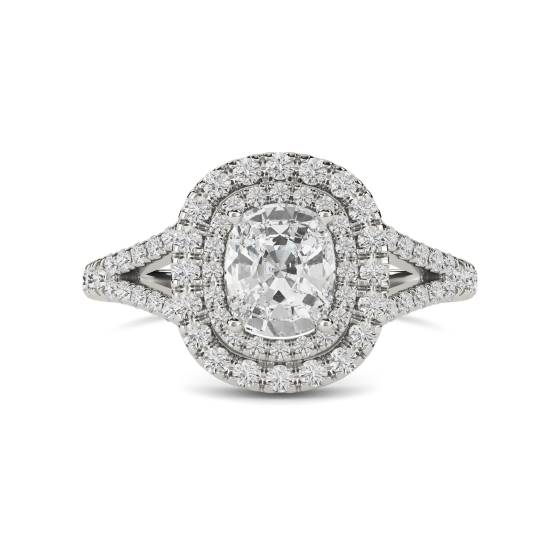 2.02ct VVS1/D Lab Grown Cushion Diamond Double Halo Shoulder Set Ring in Platinum