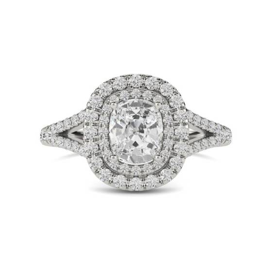 1.76ct VVS2/D Lab Grown Cushion Diamond Double Halo Shoulder Set Ring in Platinum