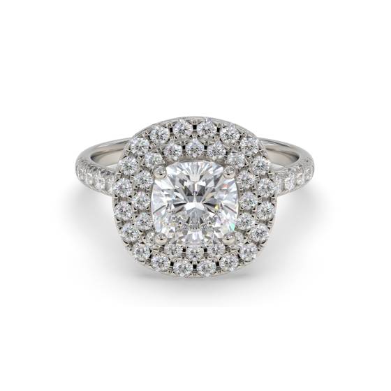 Cushion Diamond Double Halo Shoulder Set Ring