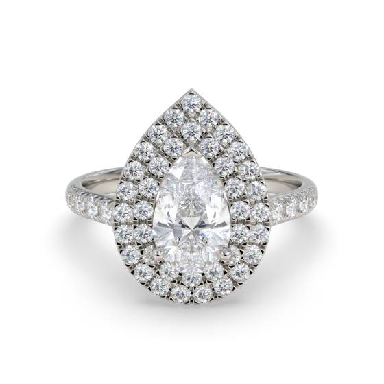 Double Halo Pear Diamond Shoulder Set Ring