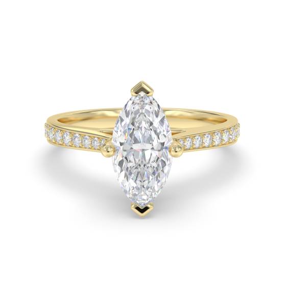 0.88ct VVS2/E Lab Grown Marquise Diamond Shoulder Set Ring in 18k Yellow Gold