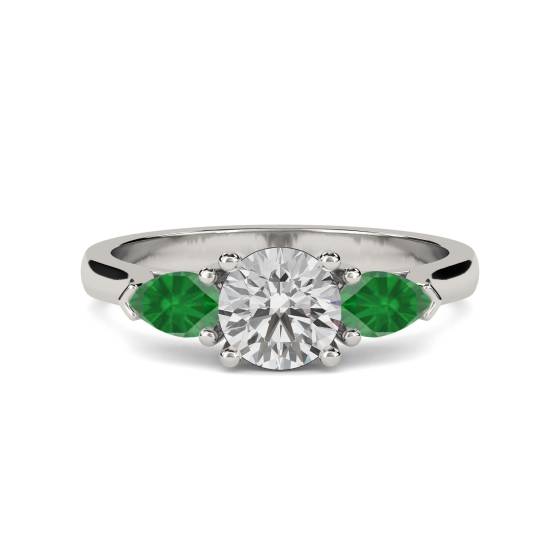 Diamond Centre And Emerald Side Trilogy Ring