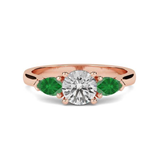 Diamond Centre And Emerald Side Trilogy Ring