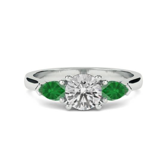 3 Stone Emerald Diamond Ring With Shoulder Diamonds
