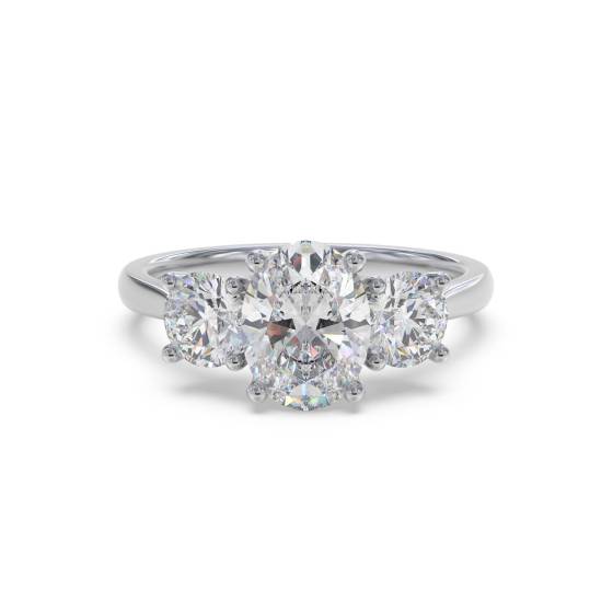Elegant Oval and Round Diamond Trilogy Ring