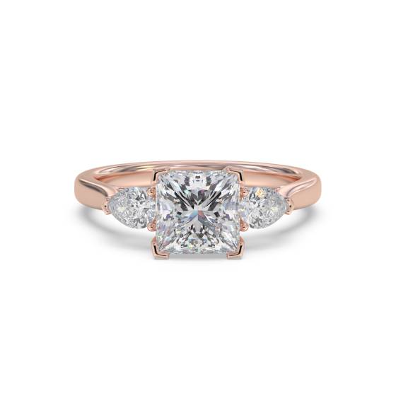 Elegant Princess and Pear Diamond Trilogy Ring