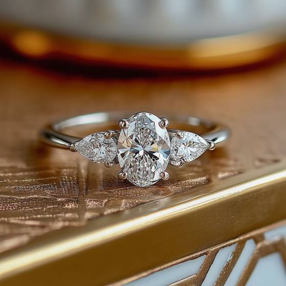 2.00ct VVS2/D Oval and Pear Lab Grown Diamond Trilogy Ring