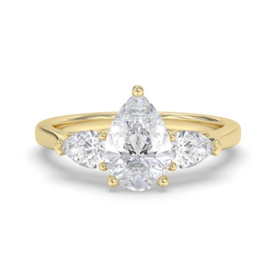 1.50ct VS2/F Lab Grown Pear Diamond Trilogy Ring in 9k Yellow Gold