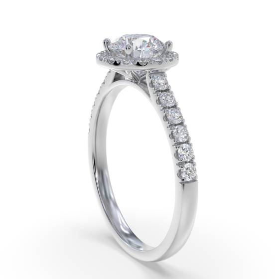 1.34ct VVS2/D Lab Grown Round Diamond Halo Shoulder Set Ring in 18k Yellow Gold