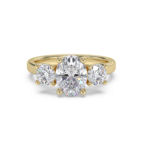 Modern Oval and Round Diamond Trilogy Ring