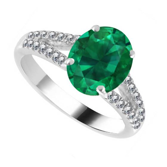 Fancy Emerald Green Oval Diamond Shoulder Set Ring