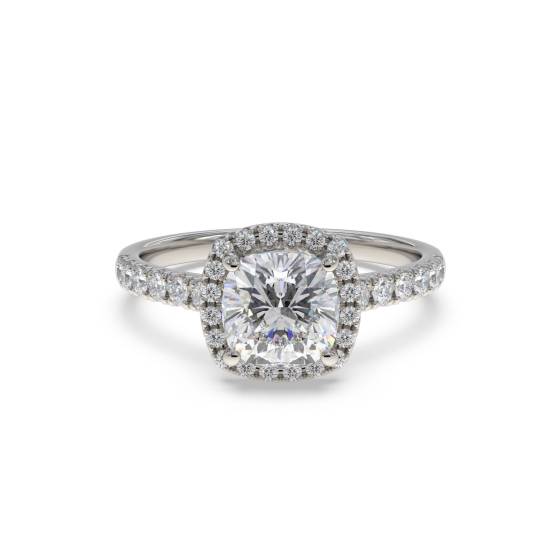 0.8ct VVS2/E Lab Grown Cushion Diamond Halo Ring in Platinum