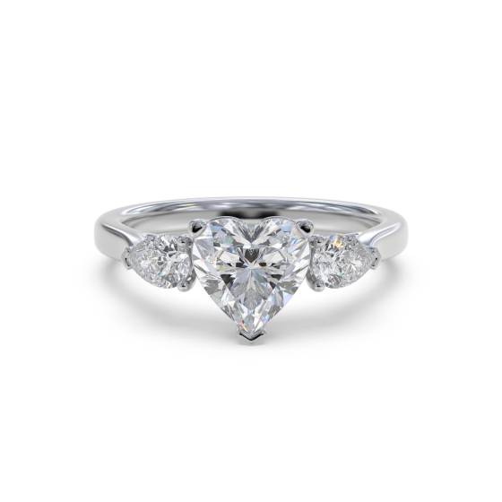 1.45ct VVS1/F Heart Cut Natural Diamond Trilogy Ring